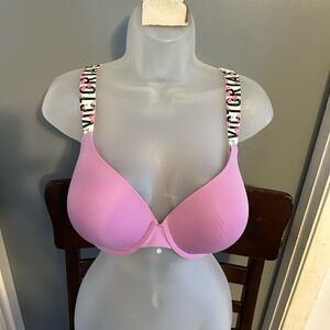 Pink T-Shirt Bra with Patterned Straps